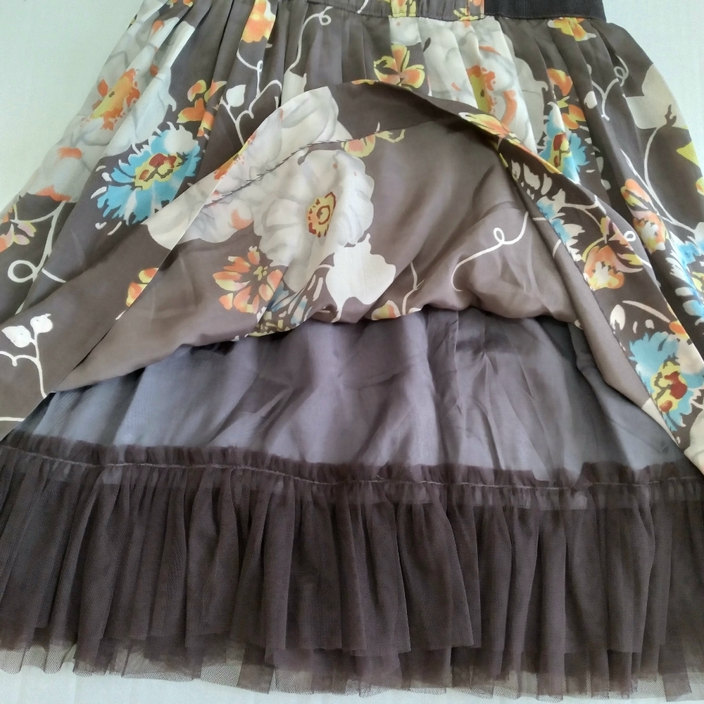 Free People Lace Strap Sleeveless Floral A-line Dress Brown Multi Tulle Trim 2 - Picture 7 of 13